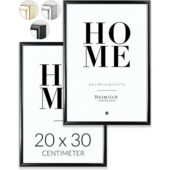 2 pcs. 20x30 Noir avec Verre Acrylique incassable Cadres Photos en Aluminium Heimlich Double Pack 