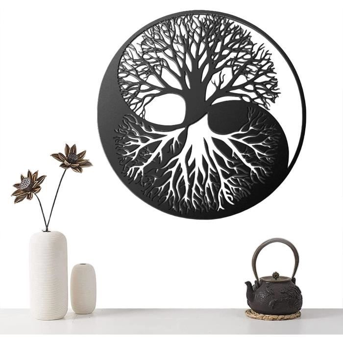 Arbre de vie en métal noir - Décoration murale - 3 oiseaux - Sculpture