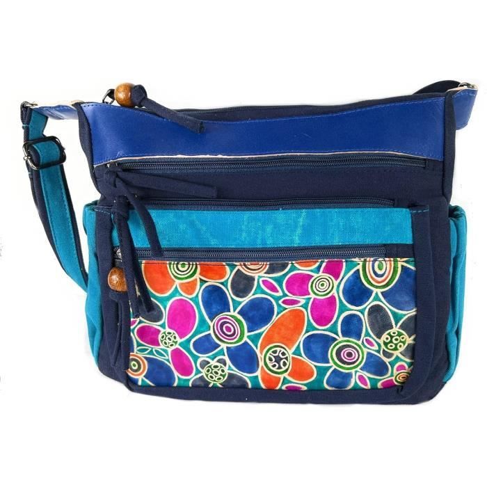 Sac hobo en coton brodé, bandoulière tapisserie florale, sac de