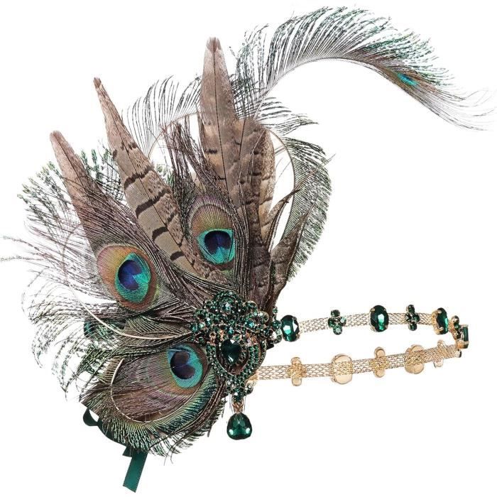 Bandeau Cheveux Années 1920 Avec Plume - Accessoire Fête Gatsby Années 20 Neuf Avec étiquette