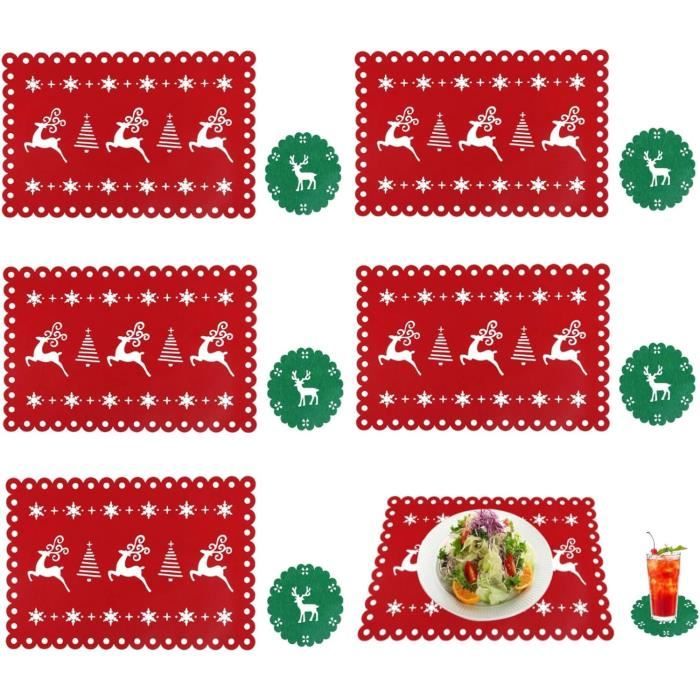 Lot De 4 Serviettes De Table Noël Rennes Rouge En Coton