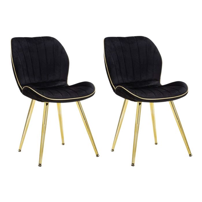 Lot de 2 Chaises en Tissu Paris 77cm Noir & Or Lot de 2 Chaises en Tissu Paris 77cm Noir & Or