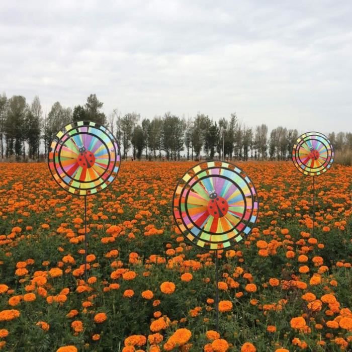 SimpleLife Décor en Plein air Coloré Rainbow Triple Roue Vent Spinner Windmill Jardin Yard 