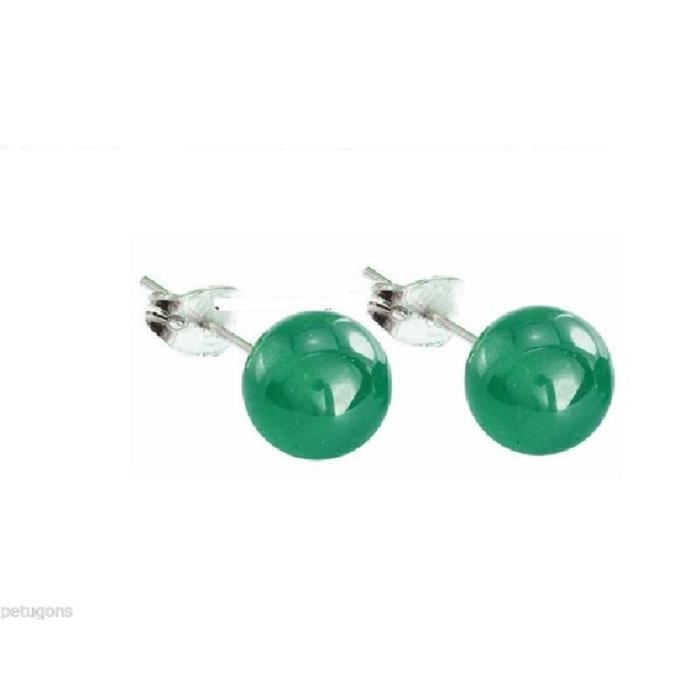 Boucles D'oreilles Puces En Argent 925 Avec Agate Verte 10mm - Clous, Neuves Avec étiquettes