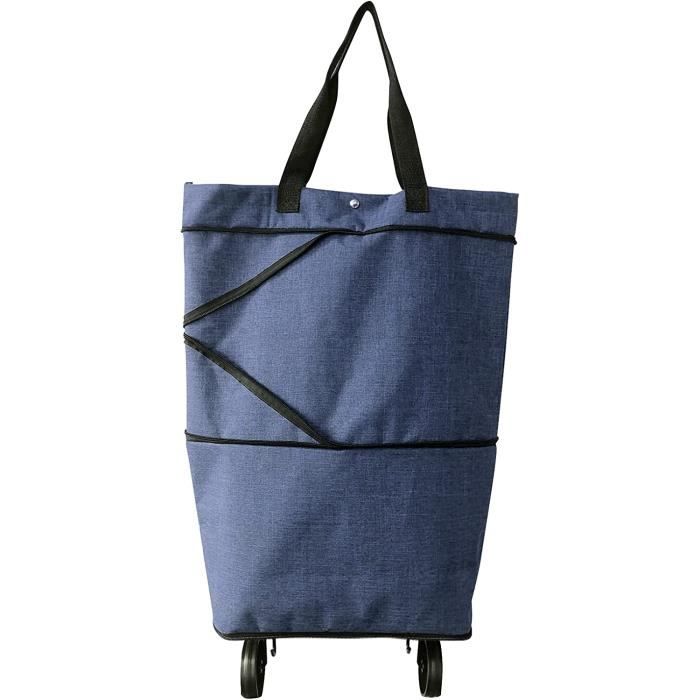 Chariot Pliant Tissu Oxford 600D Chariot De Courses Pliable Avec Roues Caoutchouc - Sac Réutilisable, Grand Capacité Chariot Compact Rangement Facile