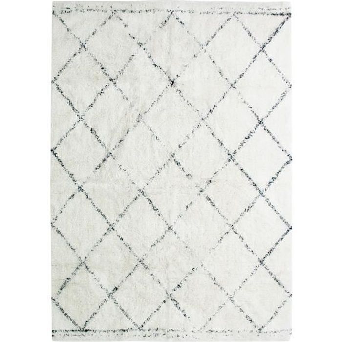 COTTON BERBERE Tapis de salon - 120 x 170 cm - 100 % coton - Ecru naturel - Motif losange