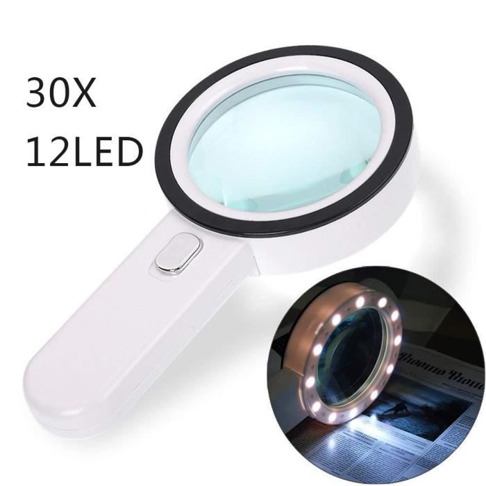 Enfant Bijoulier Artisanat Lumi/ère de Lecture Eclair/ée Loupe LED avec Haute Clart/é pour Seniors Loupe /Éclairante avec 33 LEDs 3 Modes de Gradation Livres Loupes de Lecture 5X 10X