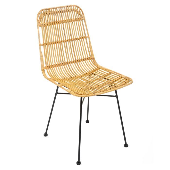 Toilinux - Lot de 4 Chaises en rotin Kubu - Beige