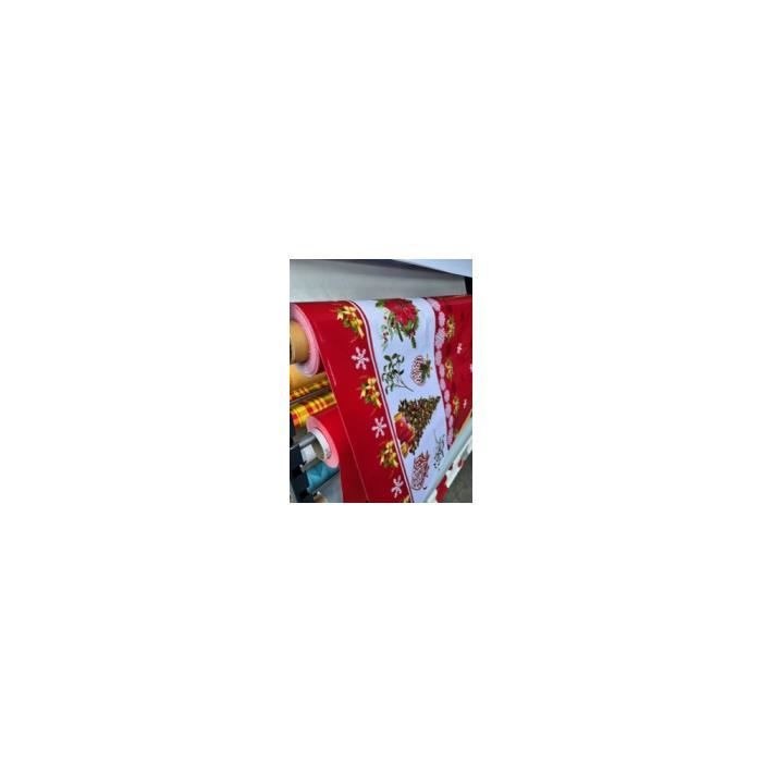 Nappe De Noël Rectangulaire Toile Cirée HANSEL - Motif Père Noël Rouge - 140 X 350 Cm