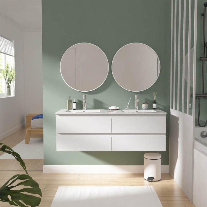 Meuble Lavabo Double 120cm Chêne PIASKI ADEL - Suspendu Avec Tiroirs, Salle De Bain Moderne