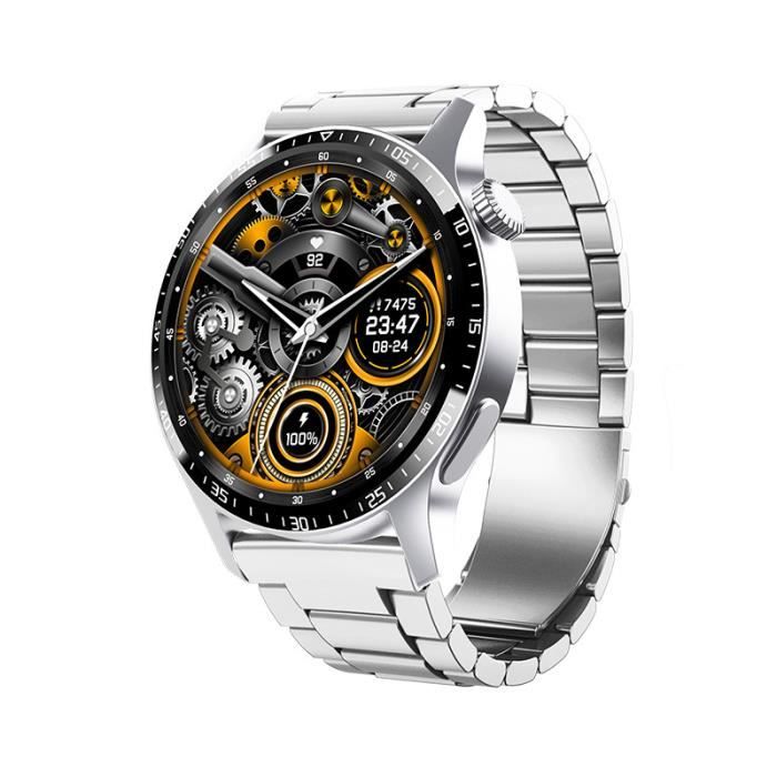 Montre Connectée Homme Femme SmartWatch OHPA F207 Bluetooth Etanche Boucle papillon de ceinture en acier épais argenté