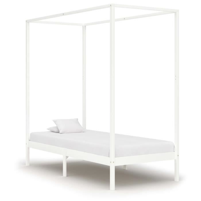 jili 4936 cadre de lit à baldaquin pour rideaux cadre de lit robuste blanc bois de pin massif 90 x 200 cm