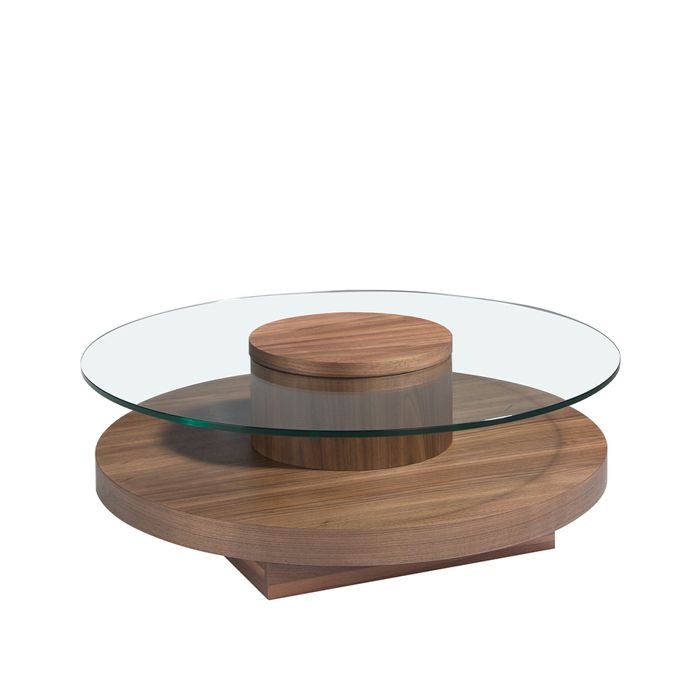 Table basse ronde en bois de noyer et verre trempé - AC ANGEL CERDÁ ...
