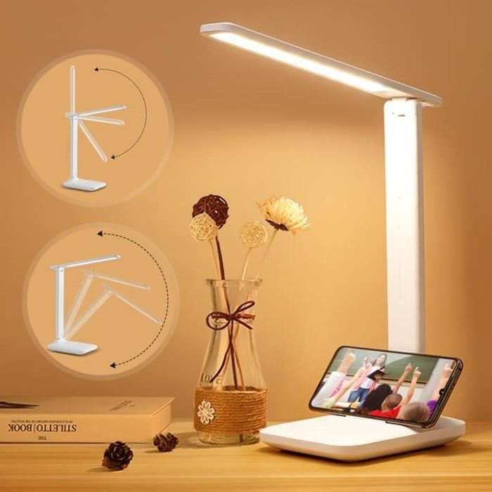 Lampe de bureau LED - Dimmable 3 Couleurs - 5 Niveaux de Luminosité - Protection des Yeux - Port USB