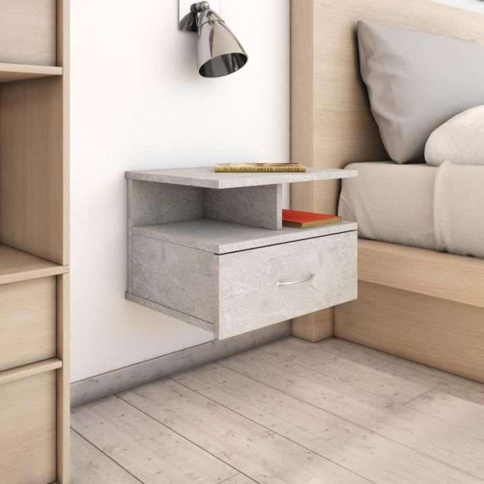 vidaXL Tables de chevet flottantes 2 pcs Gris béton Bois dingénierie 800414