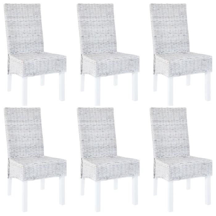 lot de 6 chaises - kubu rotin et bois de manguier - gris - style campagne - pour salle à manger