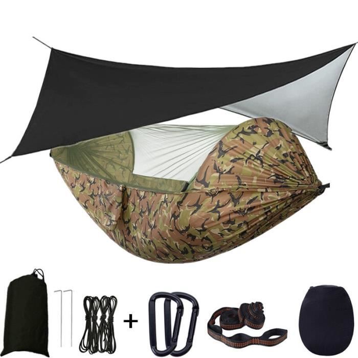 Hamac De Camping Avec Moustiquaire Et Toit De Pluie - Nylon Ripstop - Vert Olive