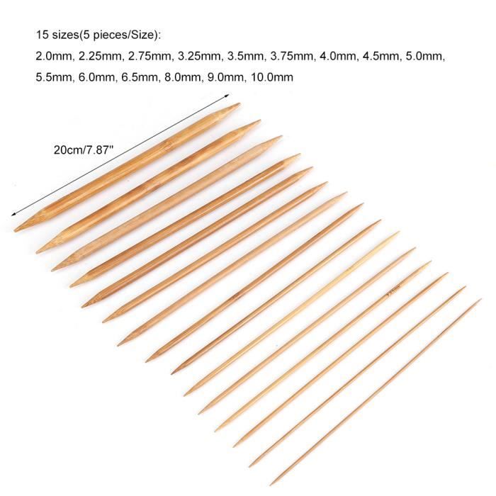 20 tailles Lot de 40 aiguilles à tricoter en bambou à pointe simple et droite