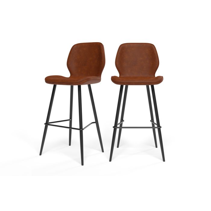 Lot de 2 tabourets de bar ETHAN en PU cognac - Marron Lot de 2 tabourets de bar ETHAN en PU cognac - Marron