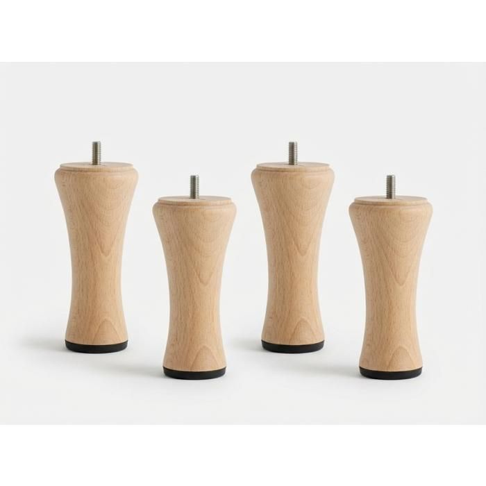 Jeu de 4 pieds de lit diabolo bois vernis - Hauteur 20 cm