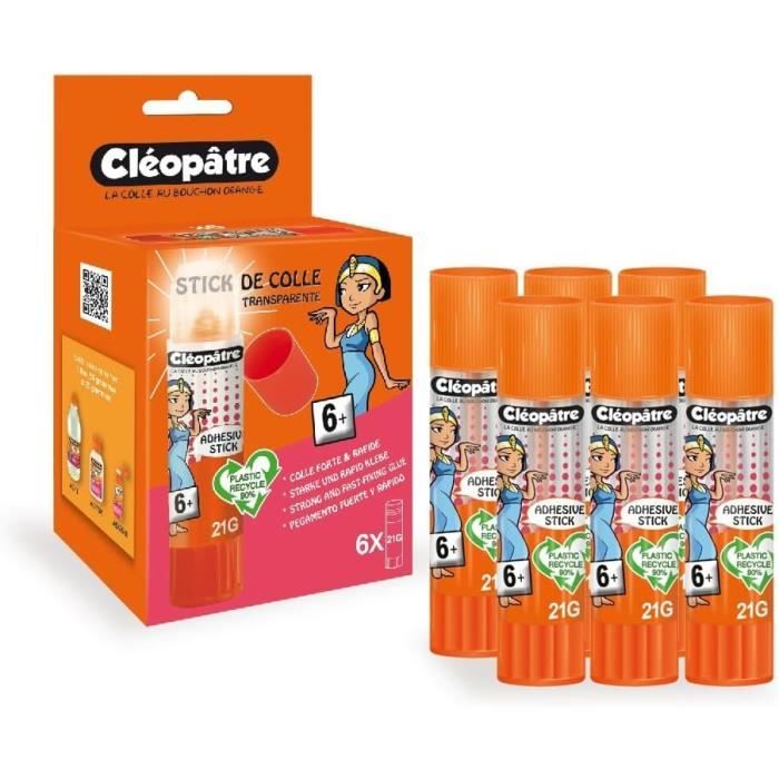 Schoolpack de 96 bâtons de colle transparente 8 g Cléostick Cléopâtre