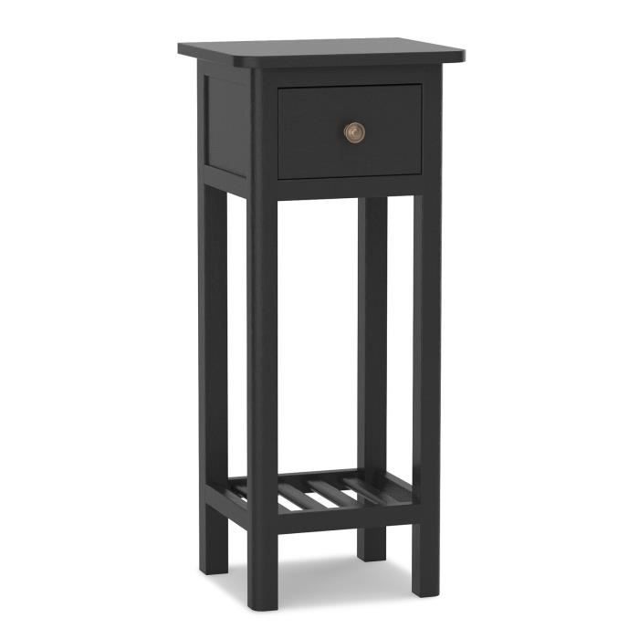 table de chevet - costway - noir - bois d'acacia - 1 tiroir - étagère de rangement