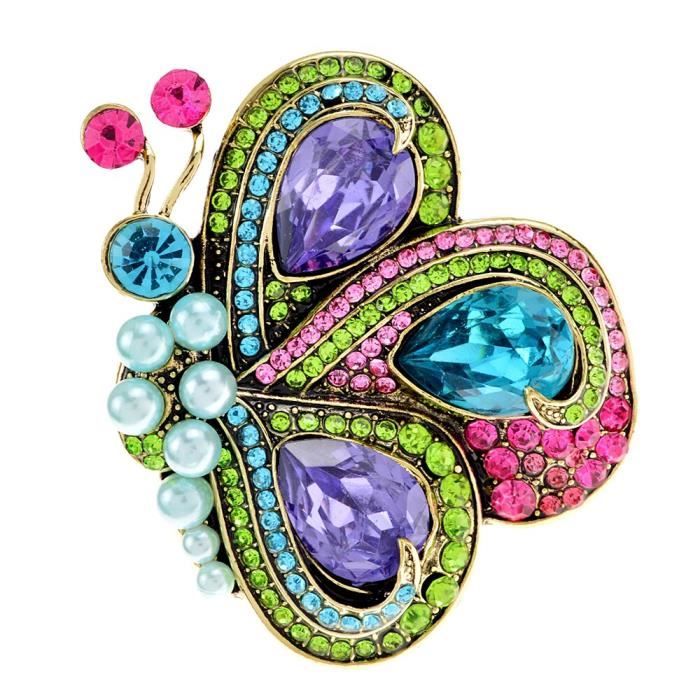 Lot De 4 Broches Papillon Pour Femme - Strass Et Métal Doré - 3x3cm - Pour Écharpe, Manteau, Chapeau