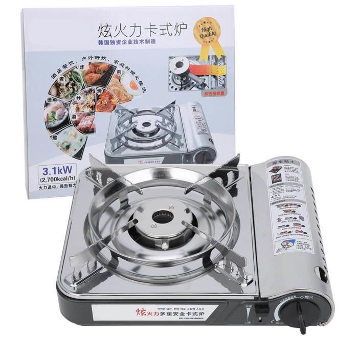 Mini Cuisinière De Camping Pliable 2000W - 1 Brûleur - Allumage Piezo - Gaz Butane - Inclut Cartouche - Argent