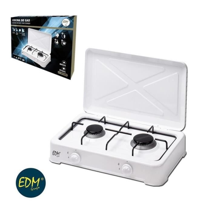 Cuisinière à gaz - EDM - 2 feux - Émaillé - Gaz butane - Blanc