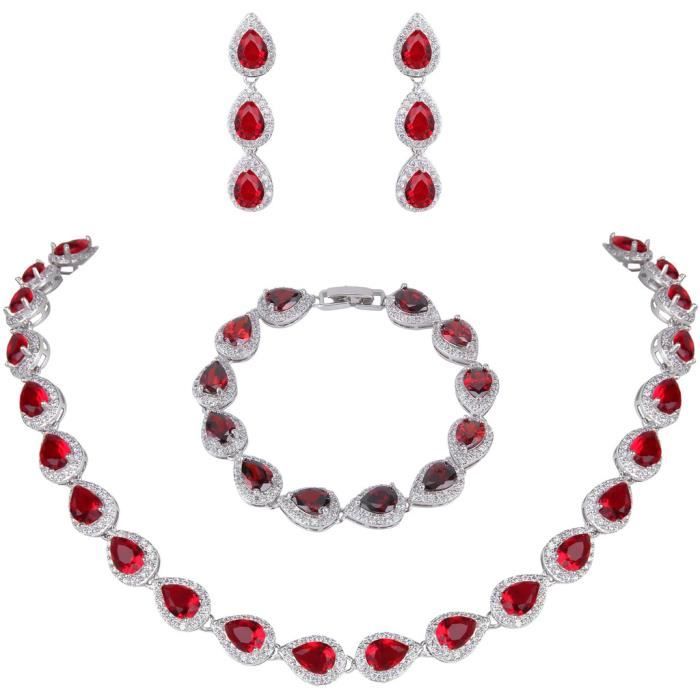 EVER FAITH - Parure De Mariage Pour Mariée/Demoiselle D'Honneur - Collier, Boucles D'Oreilles, Bracelet En Cristal Autrichien - Style Fleur Ovale