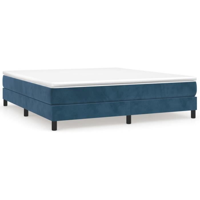 Sommier à ressorts - FAFEICY - 160x200 cm - Velours bleu foncé - 2 places - Pieds inclus