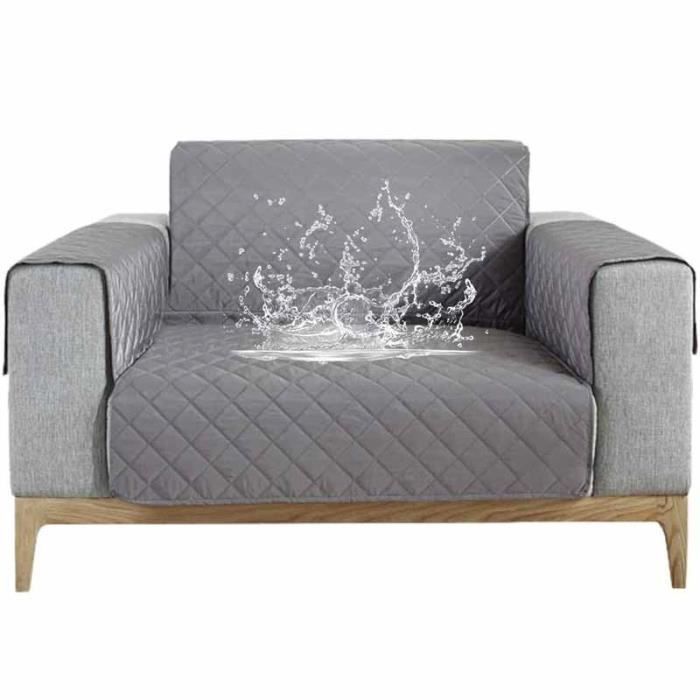 Housse de Canapé - FOLAYA - Imperméable - Antidérapante - 1 Place - Gris