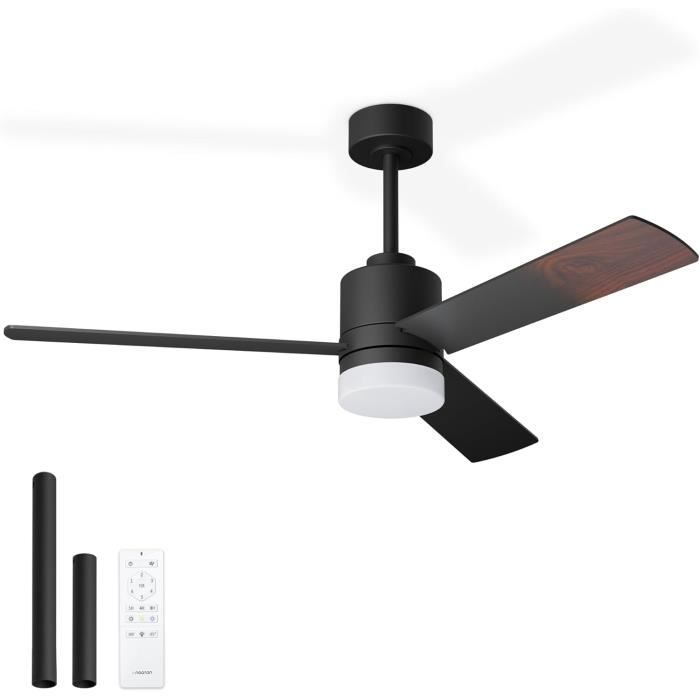 Noaton Ventilateur de plafond avec lumière et télécommandenoirbois foncé3 palessilencieuxØ132 cmmode hiver étémoteur DC6 - Generic