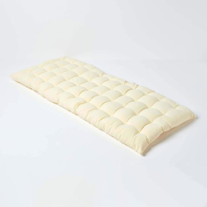 Coussin pour banc de jardin - HOMESCAPES – Crème – 108 x 42 x 5 cm – Matelas de sol – Coton et polyester – Extérieur Coussin pour banc de jardin - HOMESCAPES – Crème – 108 x 42 x 5 cm – Matelas de sol – Coton et polyester – Extérieur