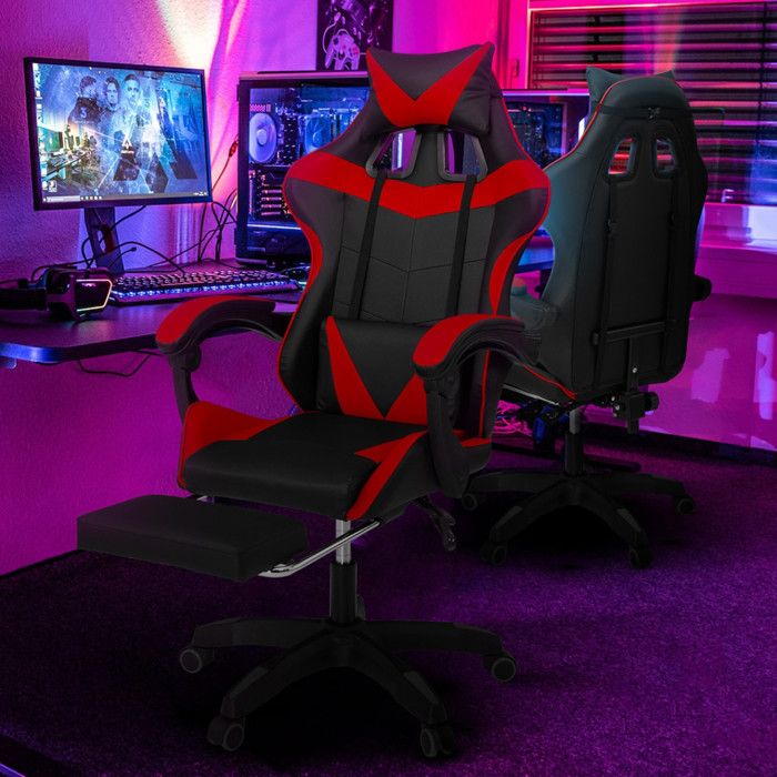 IDMARKET Fauteuil de gaming ALEX réglable avec repose-pied coussin de tête et coussin lombaire noir et rouge IDMARKET Fauteuil de gaming ALEX réglable avec repose-pied coussin de tête et coussin lombaire noir et rouge