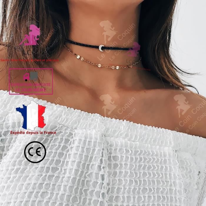 Collier Chaine Ras De Cou Femme LCC® Collier Femme Or Noir