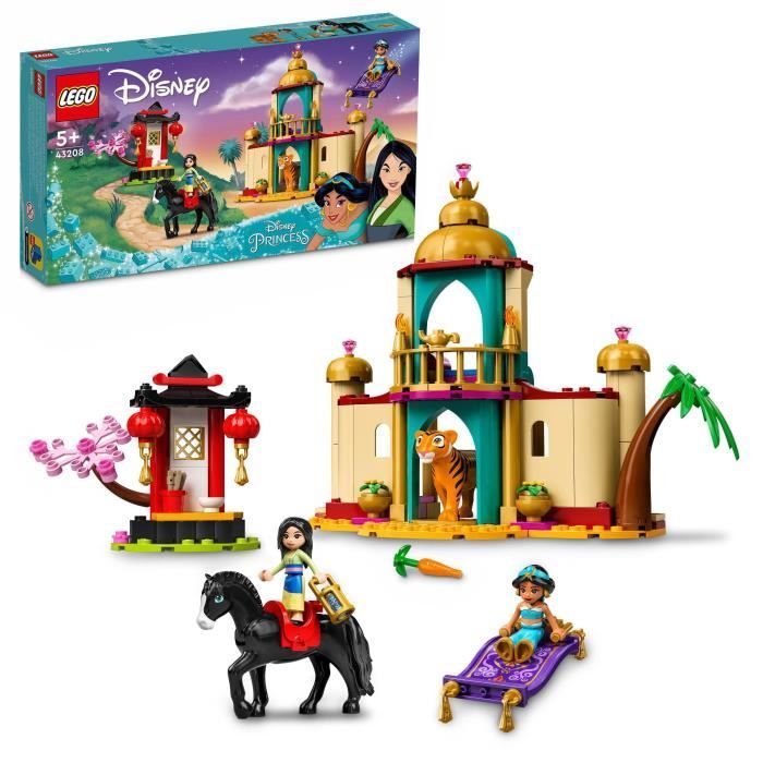 lego 43208 disney princess les aventures de jasmine et mulan, jouet avec tapis volant, figurine de tigre, et cheval, enfants 5 ans