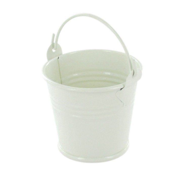 Seau Décoratif En Métal Blanc - 13 Cm De Diamètre, 12 Cm De Haut - Avec Poignée, Pour Bougies, Fleurs, Décoration