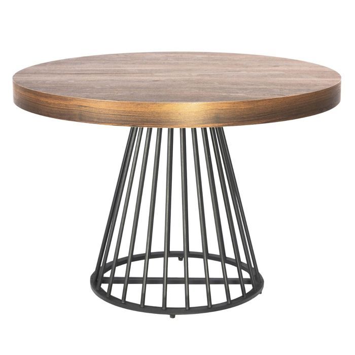 MENZZO Table ronde extensible Grivery Bois Noisette pieds Noir - table à manger L110 x P110 x H76cmAvec 1 rallonge : P110 x