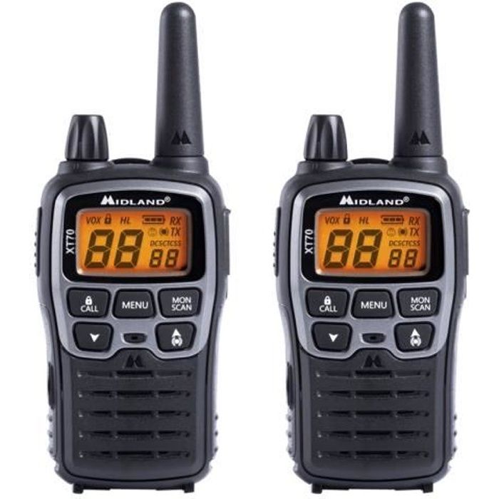 Midland XT70 Portable radio 2 bandes PMR-LPD 446 MHz, 433 MHz 93-channel (pack de 2)