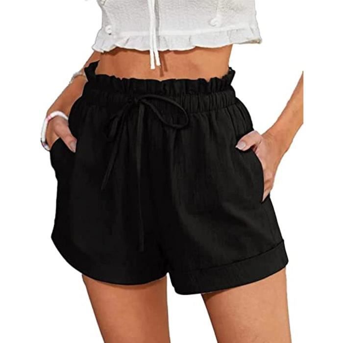 Short Femme Court Short Ete Chic Short Bermuda Court Short Taille Haute  avec Cordon de Serrage Short avec Poches Shorts De Plage Dark blue -  Cdiscount Prêt-à-Porter