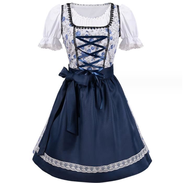 Generisch Dirndl - Robe Midi Pour Femme - Robe D'été Décontractée - Col Rond - Manches Courtes - Avec Ceinture Amovible - Imprimé Fête De La Bière - Robe Décontractée, Jaune, S