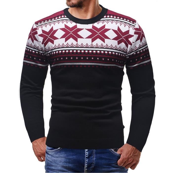 De noël Pull hiver homme Pull à col rond Mode mince sweatshirt hommes  Vêtement Masculin Motif jacquard élan vintage