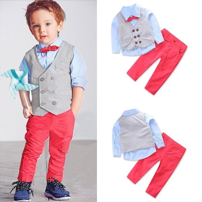 Ensemble De Vetements Bebe Garcon Noeud Papillon Chemise Pantalon Long Gilet Vetements Ensemble Rouge 36 Rouge Cdiscount Pret A Porter