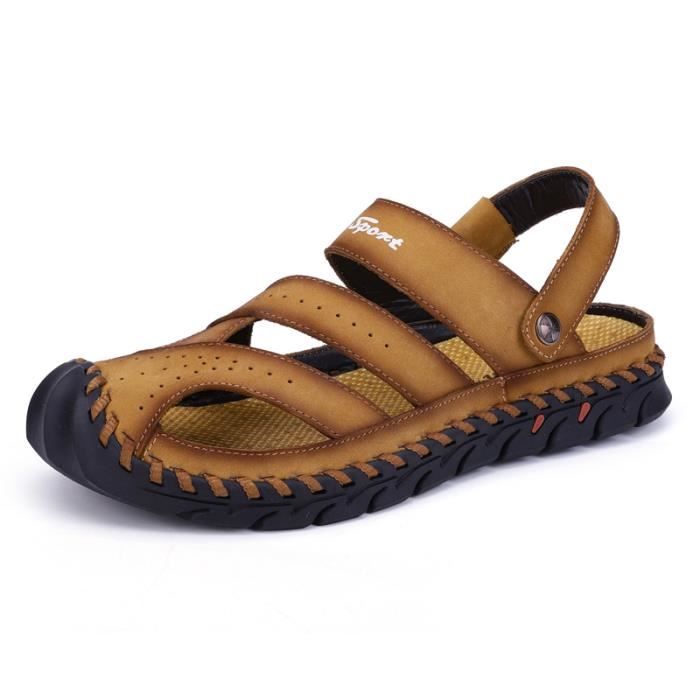 Sandales Homme En Cuir – Bout Fermé, Respirantes | Pour Plage, Randonnée, Trekking, été