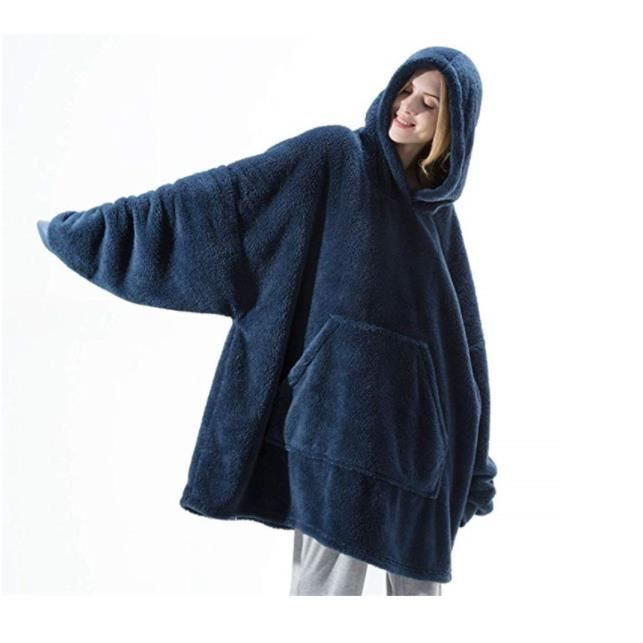 Couverture à Capuche Polaire Sherpa Surdimensionnée - Manches Longues, Poche Kangourou - Motif Loup Et Lune