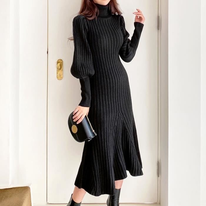 Robe Pull Femme En Laine Et Coton - Col Roulé, Manches Longues, Poche - Style Décontracté Pour L'hiver - Taille Normale