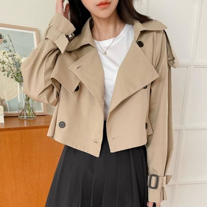 Trenchcoat Court Femme Double Boutonnage
