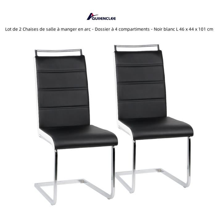 QUIIENCLEE Lot de 2 Chaises de salle à manger en arc - Dossier à 4 compartiments - Noir blanc L 46 x 44 x 101 cm