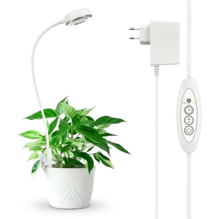 SANSI Lampe Plantes Dimmable LED 10W Spectre Complet - Lampe De Croissance Avec Clip, 4 Luminosités & Minuterie 3/6/12H Pour Petites Plantes Intérieures